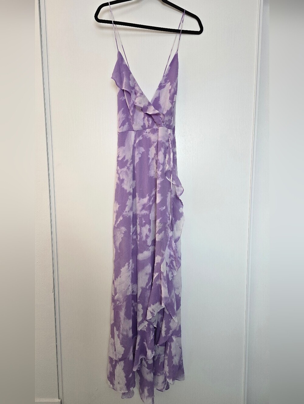 Fashion Nova - Purple & White Laguna Sunset Dress Cloud Print With Ruffled